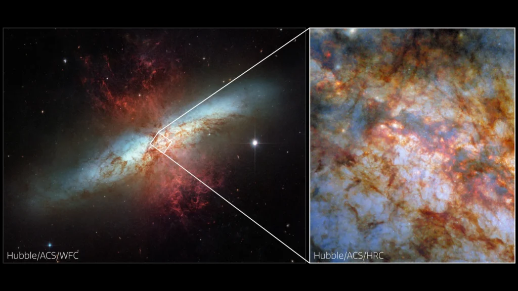 Hubble Revela o Coração Flamejante da Galáxia do Cigarro