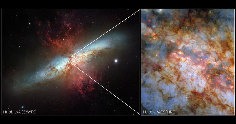Hubble Revela o Coração Flamejante da Galáxia do Cigarro